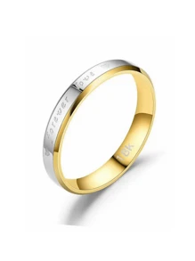 Love情侶戒指套裝,18K金鍍金鈦鋼時尚圓環,流行和個性化首飾配件 - 金色 - 查看 2