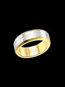 Love情侶戒指套裝,18K金鍍金鈦鋼時尚圓環,流行和個性化首飾配件 - 金色 - 查看 3