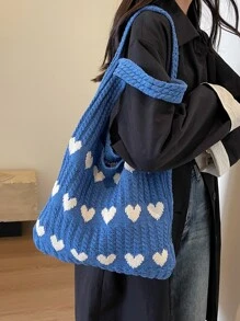 拼色心形图案时尚钩针情人节包，时尚心形钱包，与情人节连衣裙完美搭配