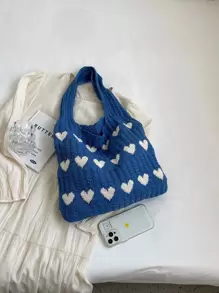 拼色心形图案时尚钩针情人节包，时尚心形钱包，与情人节连衣裙完美搭配