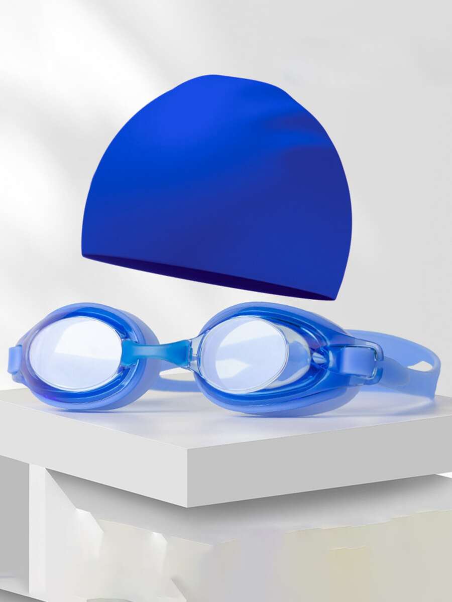 1 件高清硅胶游泳镜现货，防雾游泳镜套装，带防刮防尘盒 - 藍色 - 查看 1