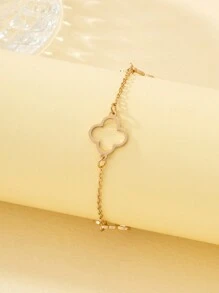 1pc Hollow Out Metallic & Tassel Clover Detail Anklet Suitable For Women - Yellow Gold - View 4