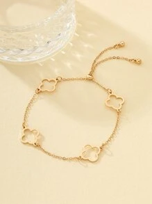 1pc Hollow Out Metallic & Tassel Clover Detail Anklet Suitable For Women - Yellow Gold - View 3
