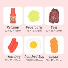 1入組廚房食物玩具套裝包括仿真煎蛋,牛排,蔬菜適用於蒙特梭利（教育相關）玩 - 銀色 - 查看 3