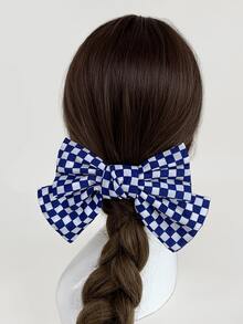 1pc Blue Plaid Hair Clip - Blue - View 1