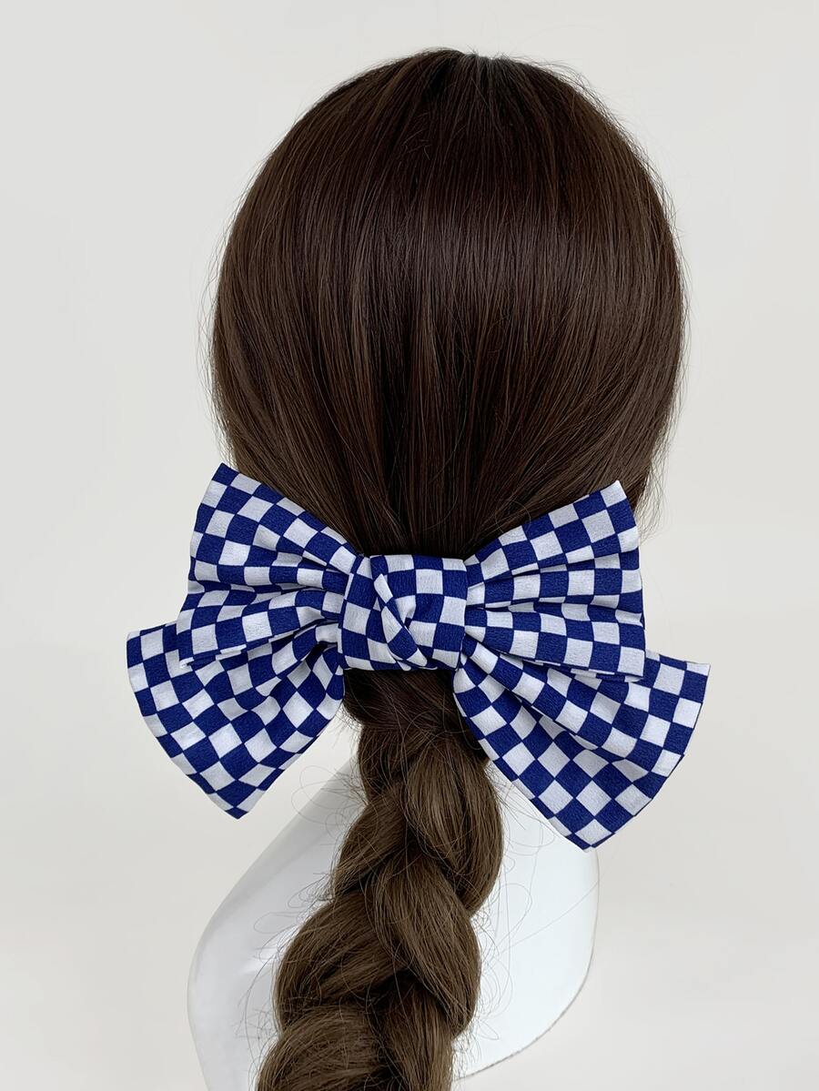 1pc Blue Plaid Hair Clip - Blue - View 1
