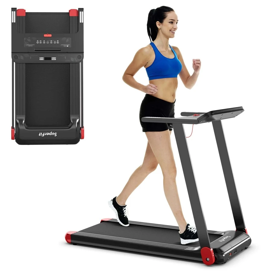 SuperFit  Folding Electric Treadmill Compact Walking Running Machine w/APP Control Speaker - Red - View 1