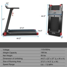 SuperFit  Folding Electric Treadmill Compact Walking Running Machine w/APP Control Speaker - Red - View 10