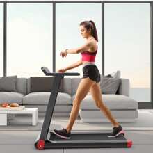 SuperFit  Folding Electric Treadmill Compact Walking Running Machine w/APP Control Speaker - Red - View 3