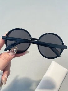 1 副女士亚克力圆形时尚眼镜万圣节基本款秋冬女士服装商务休闲礼物适合夏季海滩度假、户外、旅行 - 黑色 - 查看 3