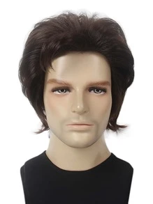 深棕色80年代男士假髮,短款70年代迪斯科男士假髮,適用於男子搖滾80年代主題派對cosplay服裝動漫搖滾假髮 - 棕色 - 查看 3