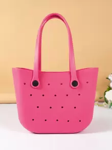 EVA 防水橡胶沙滩包，户外运动便携式手提包，时尚旅行船游泳手提包，可拆卸手柄，大容量，经典休闲户外、旅行、郊游、度假、海滩、度假 - 玫紅色 - 查看 2