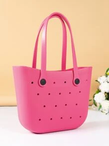 EVA 防水橡胶沙滩包，户外运动便携式手提包，时尚旅行船游泳手提包，可拆卸手柄，大容量，经典休闲户外、旅行、郊游、度假、海滩、度假 - 玫紅色 - 查看 4