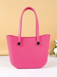 EVA 防水橡胶沙滩包，户外运动便携式手提包，时尚旅行船游泳手提包，可拆卸手柄，大容量，经典休闲户外、旅行、郊游、度假、海滩、度假 - 玫紅色 - 查看 3