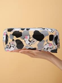 时尚卡通奶牛图案印花透明PVC铅笔盒，返校季必备，学习用品，铅笔袋，书包，文具 - 彩色 - 查看 1