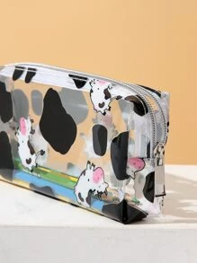 时尚卡通奶牛图案印花透明PVC铅笔盒，返校季必备，学习用品，铅笔袋，书包，文具 - 彩色 - 查看 6