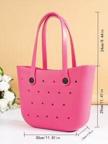 EVA 防水橡胶沙滩包，户外运动便携式手提包，时尚旅行船游泳手提包，可拆卸手柄，大容量，经典休闲户外、旅行、郊游、度假、海滩、度假 - 玫紅色 - 查看 7