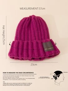 1pc Thickened Warm Knit Beanie Hat In Elegant & Simple Style, With Patch Logo And English Lettering, Dark Pink - Red Violet - View 4