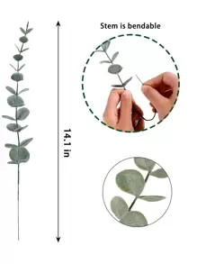 5/10/12/20 chiếc Thân lá khuynh diệp nhân tạo, Lá màu xanh đậm sương giá trắng, Bố trí hoa cưới DIY, Trang trí phòng khách tại nhà - màu xanh lá - Xem 3