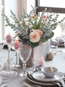 5/10/12/20 chiếc Thân lá khuynh diệp nhân tạo, Lá màu xanh đậm sương giá trắng, Bố trí hoa cưới DIY, Trang trí phòng khách tại nhà - màu xanh lá - Xem 8