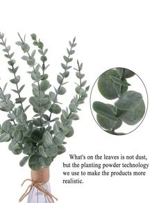 5/10/12/20 chiếc Thân lá khuynh diệp nhân tạo, Lá màu xanh đậm sương giá trắng, Bố trí hoa cưới DIY, Trang trí phòng khách tại nhà - màu xanh lá - Xem 2