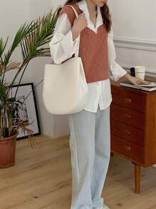 New Arrival Large Capacity Simple Fashionable Barrel Bag - White - View 7