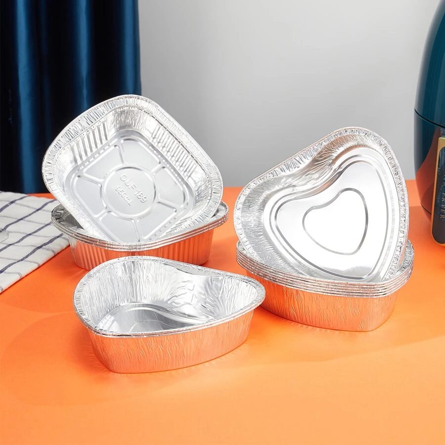 8Pcs 7''/19.4cm Heart Shaped Disposable Aluminum Cake Pans Foil Pans Heavy Duty Disposable Aluminum Foil Tins Portable Food Containers For Homemade Bread - Silver - View 1