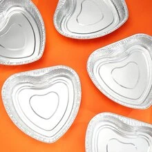 8Pcs 7''/19.4cm Heart Shaped Disposable Aluminum Cake Pans Foil Pans Heavy Duty Disposable Aluminum Foil Tins Portable Food Containers For Homemade Bread - Silver - View 4