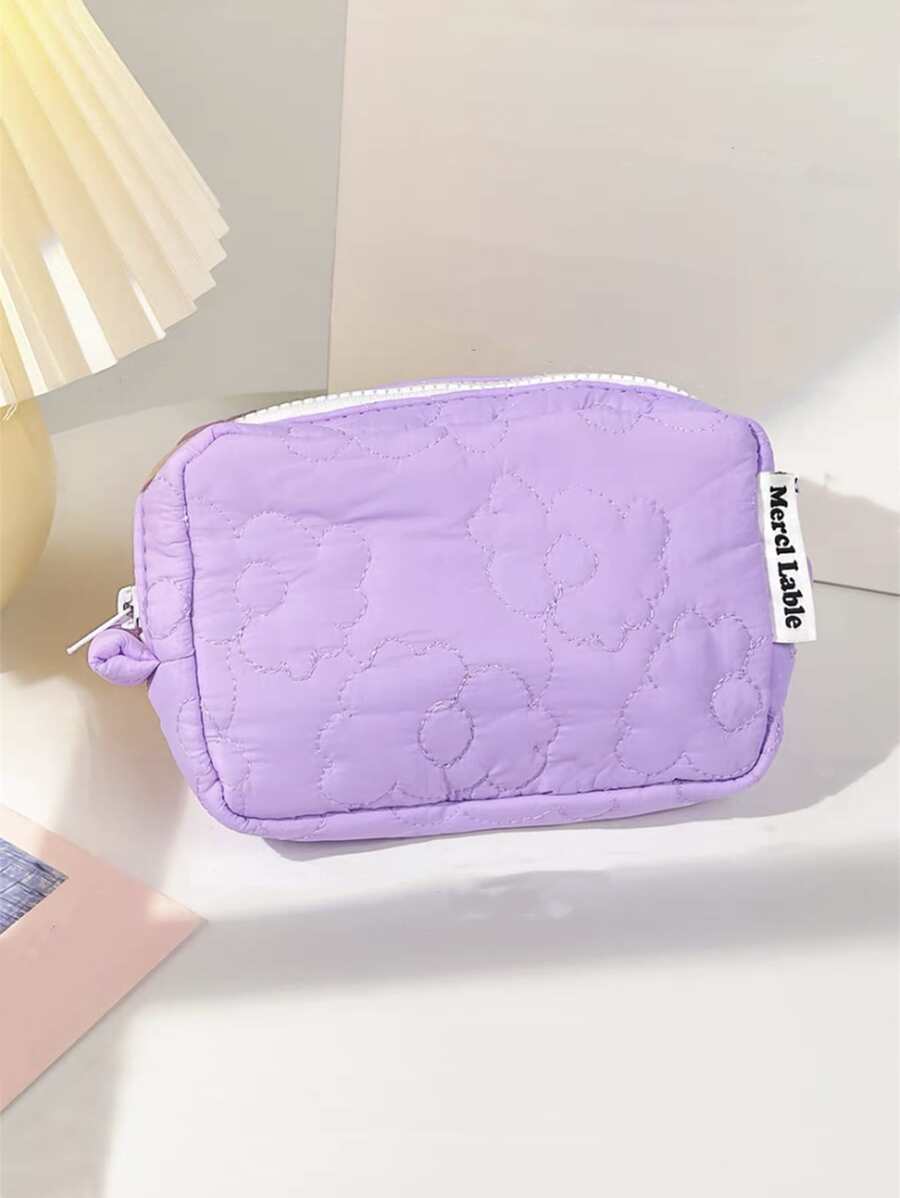 可爱花朵印花旅行化妆包，1 件轻便多功能防水化妆品收纳包手提包沐浴淋浴钱包袋便携式化妆品刷收纳包带拉链封口，可装口红、刷子、护肤品、手机、硬币、小物件，适合家庭、旅行、度假和学校使用，化妆包化妆袋护肤包洗漱包收纳袋，旅行必需品邮轮必需品宿舍必需品，婚礼伴娘礼物，妈妈礼物，生日礼物，送给朋友和老师的礼物，家居装饰，浴室客厅卧室装饰，浴室收纳盒，珠宝收纳盒，唇油收纳盒，指甲油收纳盒化妆品收纳盒化妆盒 - 紫色 - 查看 1