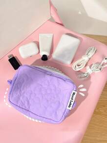 可爱花朵印花旅行化妆包，1 件轻便多功能防水化妆品收纳包手提包沐浴淋浴钱包袋便携式化妆品刷收纳包带拉链封口，可装口红、刷子、护肤品、手机、硬币、小物件，适合家庭、旅行、度假和学校使用，化妆包化妆袋护肤包洗漱包收纳袋，旅行必需品邮轮必需品宿舍必需品，婚礼伴娘礼物，妈妈礼物，生日礼物，送给朋友和老师的礼物，家居装饰，浴室客厅卧室装饰，浴室收纳盒，珠宝收纳盒，唇油收纳盒，指甲油收纳盒化妆品收纳盒化妆盒 - 紫色 - 查看 2