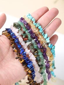 Piedra de cristal natural asimétrica triturada, adecuada para hacer collares, pulseras, decoraciones de joyas, cuentas DIY y accesorios de joyería - Cuentas de grava con ojos de tigre amarillo natural - Ver 3