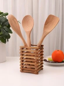 1pc Bamboo Cutlery Basket - Apricot - View 1