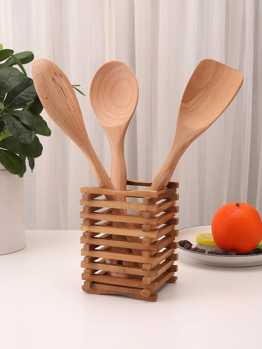 1pc Bamboo Cutlery Basket - Apricot - View 1