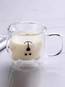 1件双层玻璃卡通杯家用高硼硅玻璃果汁杯奶茶杯透明玻璃泰迪熊水杯 - 無色 - 查看 3