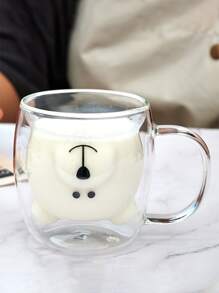 1件双层玻璃卡通杯家用高硼硅玻璃果汁杯奶茶杯透明玻璃泰迪熊水杯 - 無色 - 查看 2