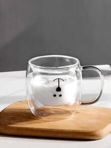 1件双层玻璃卡通杯家用高硼硅玻璃果汁杯奶茶杯透明玻璃泰迪熊水杯 - 無色 - 查看 4