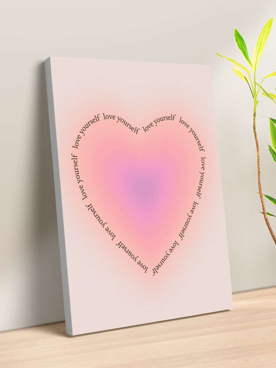 1 Pc, Gradient Love, Love Yourself, Psychological Suggestion Decorative Painting, Waterproof Oil Canvas, Used For Living Room, Dormitory, Bedroom Desk Ornament, Framed/Framed