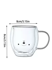 1件双层玻璃卡通杯家用高硼硅玻璃果汁杯奶茶杯透明玻璃泰迪熊水杯 - 無色 - 查看 6