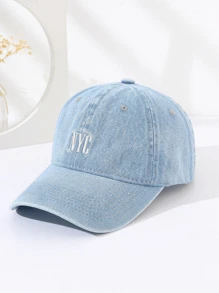 1pc Men's Sun Protection Outdoor Sport Washed Denim Baseball Cap With Nyc Embroidery For Daily Wear Casual