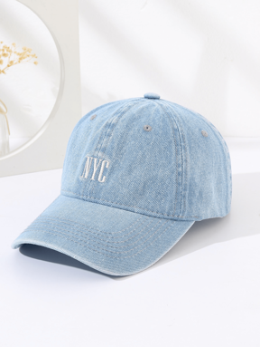 1pc Men's Sun Protection Outdoor Sport Washed Denim Baseball Cap With Nyc Embroidery For Daily Wear Casual