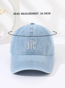 1pc Men's Sun Protection Outdoor Sport Washed Denim Baseball Cap With Nyc Embroidery For Daily Wear Casual