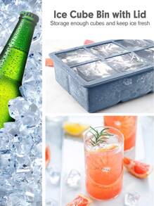 3入組大製冰格套裝帶矽膠模具,可拆卸蓋,可重複使用 - 藍色 - 查看 7