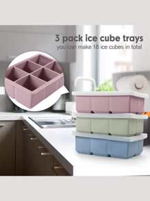 3入組大製冰格套裝帶矽膠模具,可拆卸蓋,可重複使用 - 藍色 - 查看 4