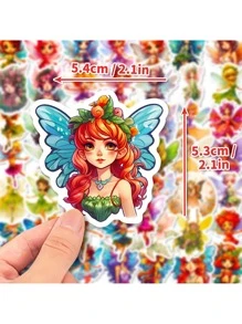 Finego Fairy Stickers 50 Pcs, Fairy Tale Butterfly Flower Fairies Vinyl Decal, Waterproof Sticker Pack Perfect For Laptop, Water Bottle, , Phone, Kids - Multicolor - View 2