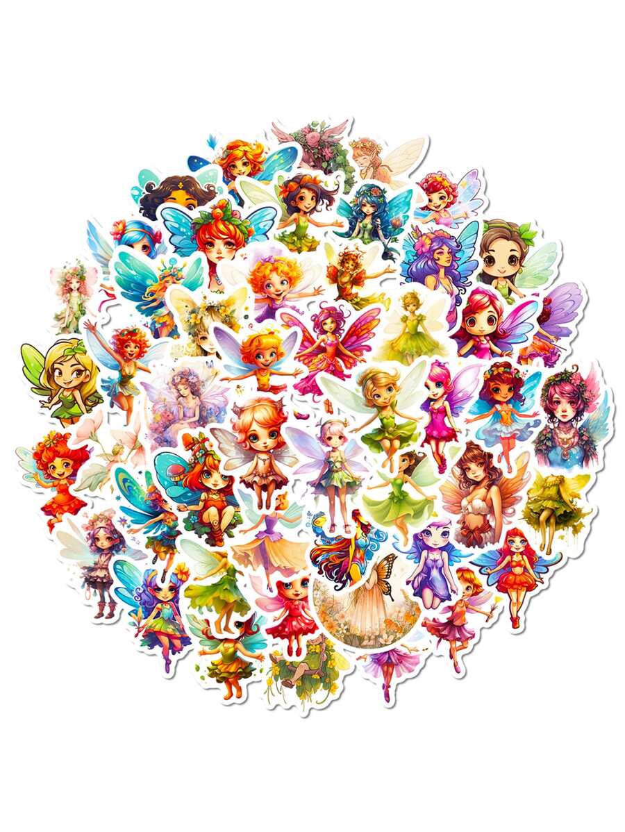 Finego Fairy Stickers 50 Pcs, Fairy Tale Butterfly Flower Fairies Vinyl Decal, Waterproof Sticker Pack Perfect For Laptop, Water Bottle, , Phone, Kids - Multicolor - View 1