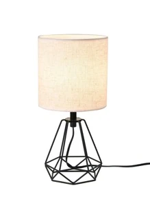 KUNJOULAM 1pc Black Metallic Hollow Out Base Table Lamp With Linen Fabric Lampshade, Use E26 Bulb, Suitable For Living Room, Bedroom - Black - View 8