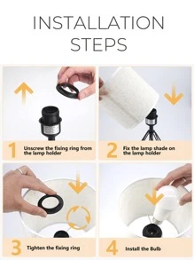 KUNJOULAM 1pc Black Metallic Hollow Out Base Table Lamp With Linen Fabric Lampshade, Use E26 Bulb, Suitable For Living Room, Bedroom - Black - View 6