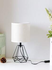 KUNJOULAM 1pc Black Metallic Hollow Out Base Table Lamp With Linen Fabric Lampshade, Use E26 Bulb, Suitable For Living Room, Bedroom - Black - View 2