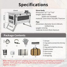 TOMOUNT Titanium Folding Tent Stove Wood Burning Stove Ultralight 1mm Thick Plate for Backpacking Camping Hunting Pipe Included - Silver - View 4