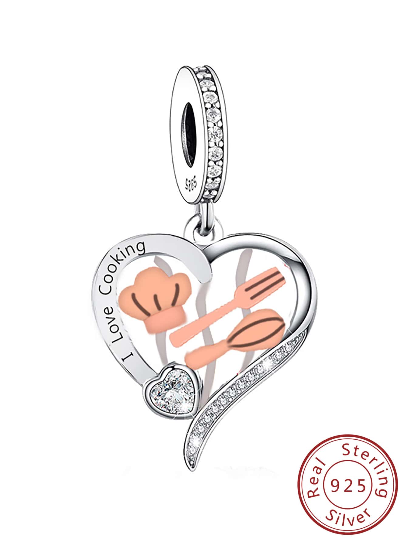 1入組925純銀愛心形狀Love烹飪,吊墜釘珠適用於DIY,兩者,派對慶典